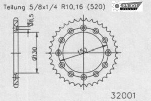 ZAHNKRANZ STAHL 520 (50-32001-38 / JTR245/2.38)