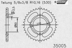 ZAHNKRANZ STAHL 530 (50-35005-38 / JTR284 38)